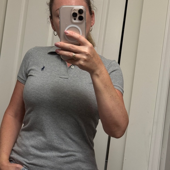 Ralph Lauren Tops - Ralph Lauren Gray Fitted Polo Tee